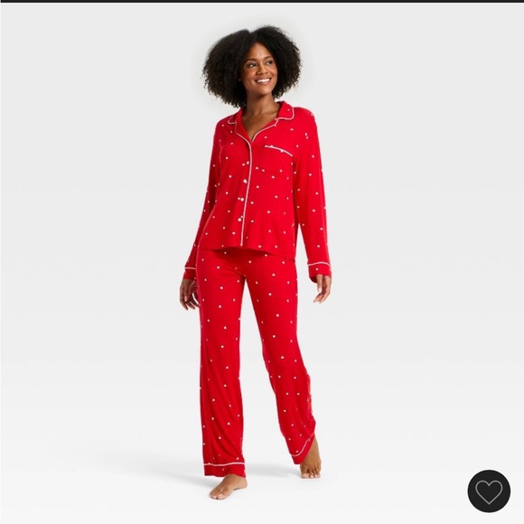 Auden Other - Auden Women's Cloud Knit Modal Long Sleep Notch Collar Pajama Set—Red with Heart